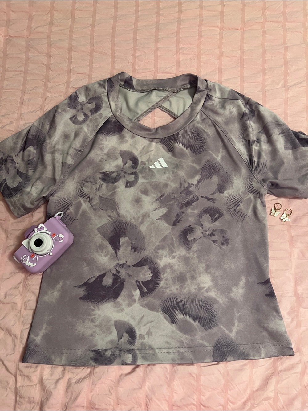 adidas Girls' Lavender Floral Performance Tee